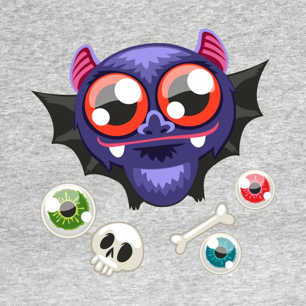 Halloween funny cartoon cute bat and skull by Voysla